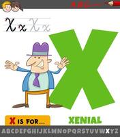 brev x från alfabet med xenial fras tecknad serie vektor