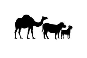 Kuh, Kamel, und Ziege Silhouetten zum Bauernhof Lager Design. eid al-adha Opfern Tier Silhouette Illustration vektor