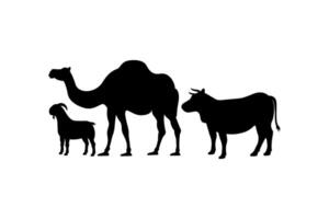 Kuh, Kamel, und Ziege Silhouetten zum Bauernhof Lager Design. eid al-adha Opfern Tier Silhouette Illustration vektor