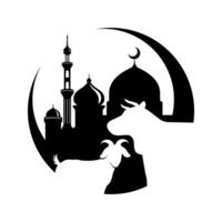eid al-adha Feier Illustration mit Moschee und Opfern Tiere Silhouette. vektor