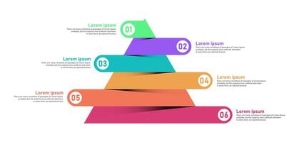 infographic design mall. pyramid infographic begrepp med 6 nivåer. för din företag presentation, baner, strömma diagram, och bearbeta diagram. vektor