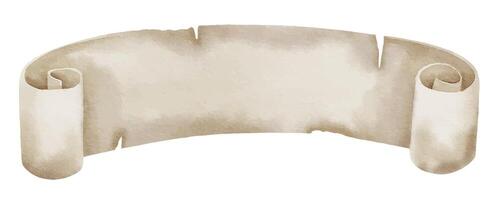 vattenfärg gammal papyrus band. hand dragen illustration av skrolla. teckning av årgång tömma manuskript för text. mall med retro baner i pastell beige och brun färger. rullad papper vektor