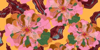 ein Muster mit Rosa und braun Blumen auf ein Orange Hintergrund vektor