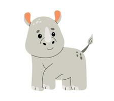 söt bebis noshörning illustration bild. använda sig av den för Lycklig födelsedag inbjudan kort, barns bok täcker, baner, affisch. platt illustration. vektor