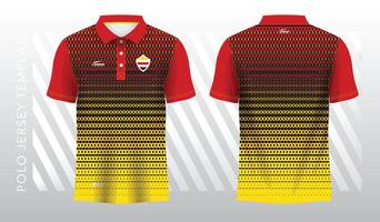 rot und Gelb abstrakt Hintergrund zum Polo Jersey Sport. Sport Uniform im Vorderseite und zurück Sicht. spotten oben zum Sport Verein. vektor