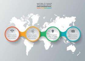 värld Karta med infographic element. mall för diagram, Graf, presentation. företag begrepp med 4 alternativ, delar, steg eller processer. vektor