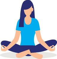 jung Mädchen Sitzung im Lotus Pose beim heim. Illustration von ein Zimmer mit Frau tun Yoga, Meditation, gesund Lebensstil. Beine gekreuzt vektor
