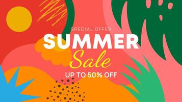 Sommer- Verkauf Header oder Banner Design, minimalistisch Stil mit abstrakt Natur Elemente und Textur. editierbar Vorlage zum Karte, Banner, Einladung, Sozial Medien Post, Poster, Handy, Mobiltelefon Anwendung, Netz Anzeigen vektor