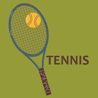 Tennis Schläger und Ball isoliert auf Grün Hintergrund. Sport. Tennis Logo. eben Stil vektor