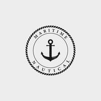 Yacht Ruder Logo Vorlage Design mit Meer Wellen, Seil und Jahrgang Anker. Logo zum Geschäft, Matrose, Segeln. vektor