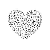 hjärta form skapas från musikalisk notation tecken eller musikalisk nyckel ikon symbol, kan använda sig av för logotyp gram, piktogram, konst illustration, dekoration, utsmyckad, bakgrund, omslag, musik händelse affisch, etc. vektor