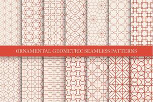 Sammlung von nahtlos Zier geometrisch Muster. Jahrgang orientalisch Symmetrie Hintergründe. rot Fliese Mosaik Design. Gitter Texturen - - dekorativ Stoff druckt vektor