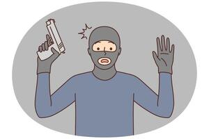 manlig rånare med pistol höja händer upp vektor