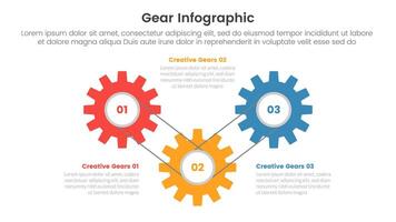 Ausrüstung Zahnrad Infografik Vorlage Banner mit Ausrüstung Linie verknüpft Verbindung mit 3 Punkt aufführen Information zum rutschen Präsentation vektor