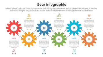 Ausrüstung Zahnrad Infografik Vorlage Banner mit Ausrüstung Linie Kabel Verbindung oben und Nieder mit 6 Punkt aufführen Information zum rutschen Präsentation vektor