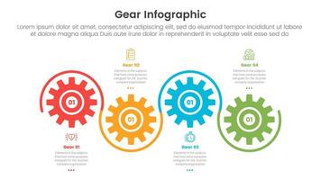 Ausrüstung Zahnrad Infografik Vorlage Banner mit Zeitleiste horizontal oben und Nieder mit 4 Punkt aufführen Information zum rutschen Präsentation vektor