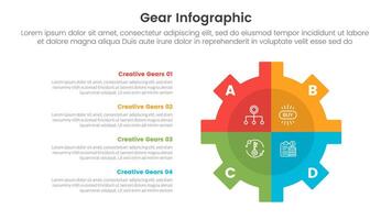 Ausrüstung Zahnrad Infografik Vorlage Banner mit dunkel Getriebe und Vertikale Information mit 4 Punkt aufführen Information zum rutschen Präsentation vektor