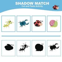 finden das richtig Schatten. passend Schatten mit das Objekt. Aktivität Arbeitsblatt zum Kinder vektor