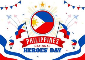 filippinerna hjältar dag illustration på augusti 29 med vinka flagga och band i en nationell Semester firande, platt tecknad serie stil bakgrund vektor