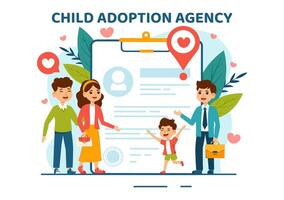 barn adoption byrå illustration till tar barn till vara Uppfostrad och utbildad med kärlek och tillgivenhet i en platt stil tecknad serie bakgrund vektor