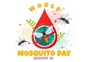 värld mygga dag illustration på augusti 20:e terar en mygga den där kan orsak dengue feber och malaria i en platt stil tecknad serie bakgrund vektor
