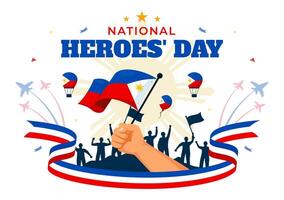 Philippinen Helden Tag Illustration auf August 29 mit winken Flagge und Band im ein National Urlaub Feier, eben Karikatur Stil Hintergrund vektor