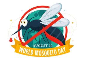 värld mygga dag illustration på augusti 20:e terar en mygga den där kan orsak dengue feber och malaria i en platt stil tecknad serie bakgrund vektor
