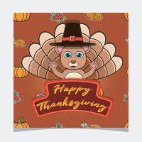 Happy Thanksgiving-Karte mit süßem Bären-Charakter-Design. Grußkarte, Poster, Flyer und Einladung. vektor