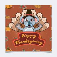 Happy Thanksgiving-Karte mit süßem Koala-Charakter-Design. Grußkarte, Poster, Flyer und Einladung. vektor