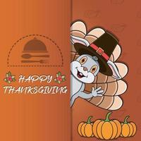 Thanksgiving-Karte mit Kaninchen-Charakter-Design. Frohes Thanksgiving. perfekt für Grußkarten, Poster oder Flyer-Feier-Design. vektor
