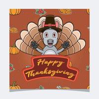 Happy Thanksgiving-Karte mit süßem Esel-Charakter-Design. Grußkarte, Poster, Flyer und Einladung. vektor