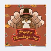 Happy Thanksgiving-Karte mit süßem Eulen-Charakter-Design. Grußkarte, Poster, Flyer und Einladung. vektor