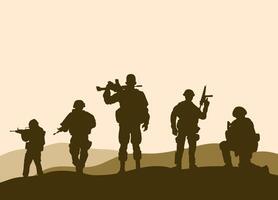 Silhouette von amerikanisch Soldat im das Mitte von Wüste vektor