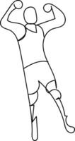 einer Linie Zeichnung männlich Behinderung Läufer mit amputiert Füße. Grafik Design . Athlet Marathon- Läufer mit Prothesen. Behinderung Sport. Illustration vektor
