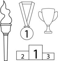 Champion Kelch, Medaille, Preis- Platz und Fackel Symbol, einstellen zum olympisch Spiele. Champion Leistung Symbole. Grafik Design. Gewinner Preis- Emblem. Führung Feier. Illustration vektor