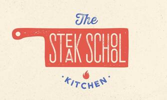 Fleisch Logo. Logo zum Kochen Schule mit Symbol Koch Messer, Text Typografie vektor