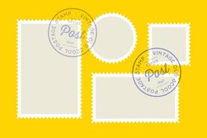 Porto Briefmarke. einstellen von Porto Briefmarke, Sammlung Quadrat, Kreis vektor