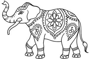 thailändisch Muster Elefant schwarz auf Weiß Hintergrund vektor