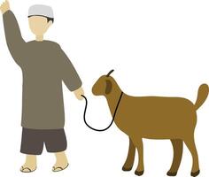Illustration von ein Junge mit ein Ziege auf das eid al-adha Urlaub vektor
