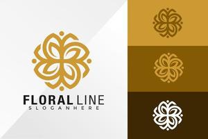 gyllene blommig linje logotyp design vektor illustration mall