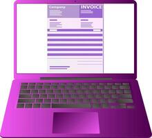abstrakt bärbar dator med komplett uppkopplad faktura Ansökan form på vit skärm. anteckningsbok pc med tangentbord. digital checklista hemsida. modern webb begrepp. skrivbordet symbol. vektor