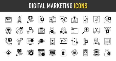 Digital Marketing Symbol Satz. enthält seo, Inhalt, Webseite, Sozial Medien, Der Umsatz und online Werbung. solide Symbol Sammlung. vektor