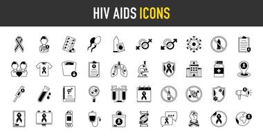 AIDS hiv Symbol Satz. eine solche wie prüfen, Blut, Pillen, ungeschützt, medizinisch Bericht, Rohr, Medizin, Paar, Schutz, verboten, DNA, Sperma, Welt, schützen, Arzt, Kampagne, Versicherung Symbole. vektor