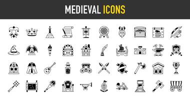 enkel uppsättning av medeltida relaterad ikon. innehåller sådan ikoner som riddare, slott, krona och Mer. vektor