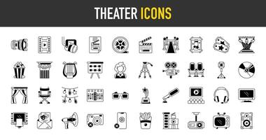 Theater Symbole Satz. eine solche wie Symbol wie Kino, Film, Film, Fernseher, Kamera, CD, Musik- Spieler, Eintrittskarten, Fernsehen, 3d Brille und mehr. Illustration. vektor