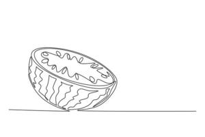 kontinuierlich einer Linie Zeichnung geschnitten gesund organisch Wassermelone zum Obstgarten Logo Identität. Scheibe von rot frisch Frucht Konzept zum Obst Garten Symbol. Single Linie zeichnen Design Grafik Illustration vektor