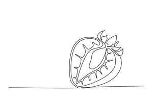 Single kontinuierlich Linie Zeichnung geschnitten gesund organisch Erdbeere zum Obstgarten Logo Identität. frisch Beere Frucht Konzept zum Obst Garten Symbol. dynamisch einer Linie zeichnen Grafik Design Illustration vektor