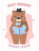 Väter Tag tragen, Kinder Bär lesen Buch mit Vati auf gemütlich Sofa herzerwärmend Karikatur Illustration vektor
