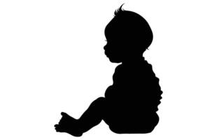 bebis silhuett isolerat på vit bakgrund, silhuett av bebis, nio månad gammal Sammanträde bebis vektor