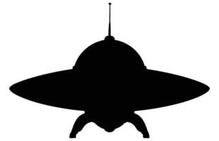 UFO Außerirdischer Raumfahrzeug schwarz Silhouette, einfach Außerirdischer Schiff Symbol, Raum fliegend Untertasse. vektor